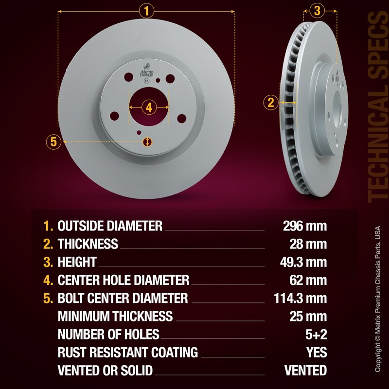 Front Disc Brake Rotor for 13-18 Lexus ES300H ES350 09-10 Pontiac Vibe Scion iM gallery