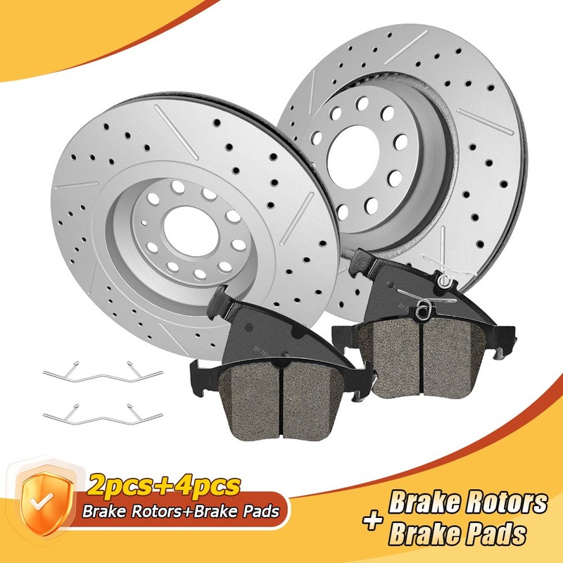 Rear Drilled Brake Rotors & Ceramic Pads W/Clips for 2018-2020 Volkswagen Atlas