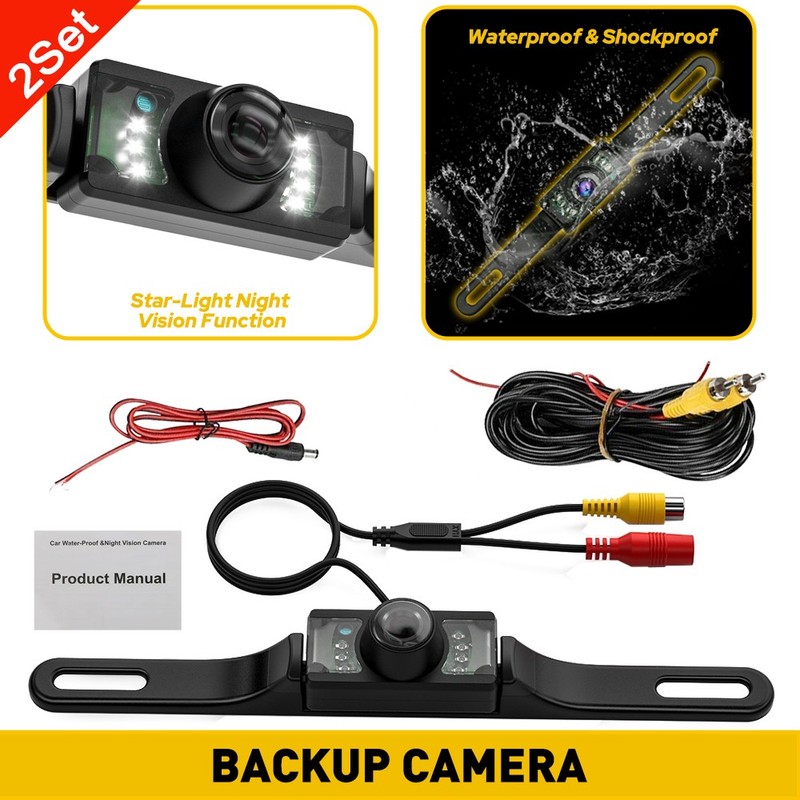 2xSet Reverse Camera w/ 7LED Car Waterproof Rear View Parking Night Vision Assy
