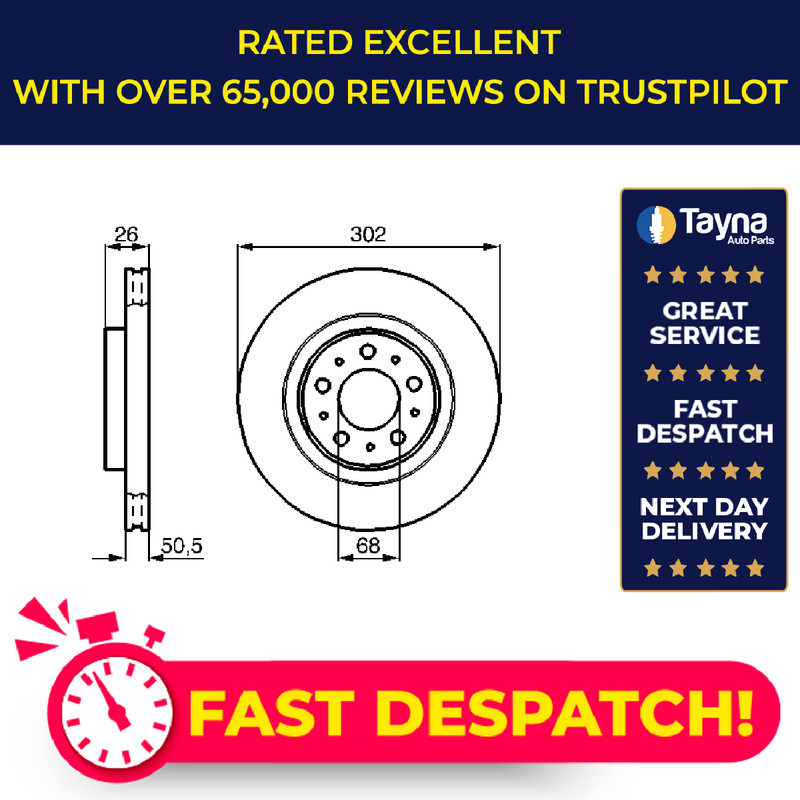 2x Brake Discs Pair Vented Front 302mm 0986478454 Bosch Set 272276 BD385 Quality