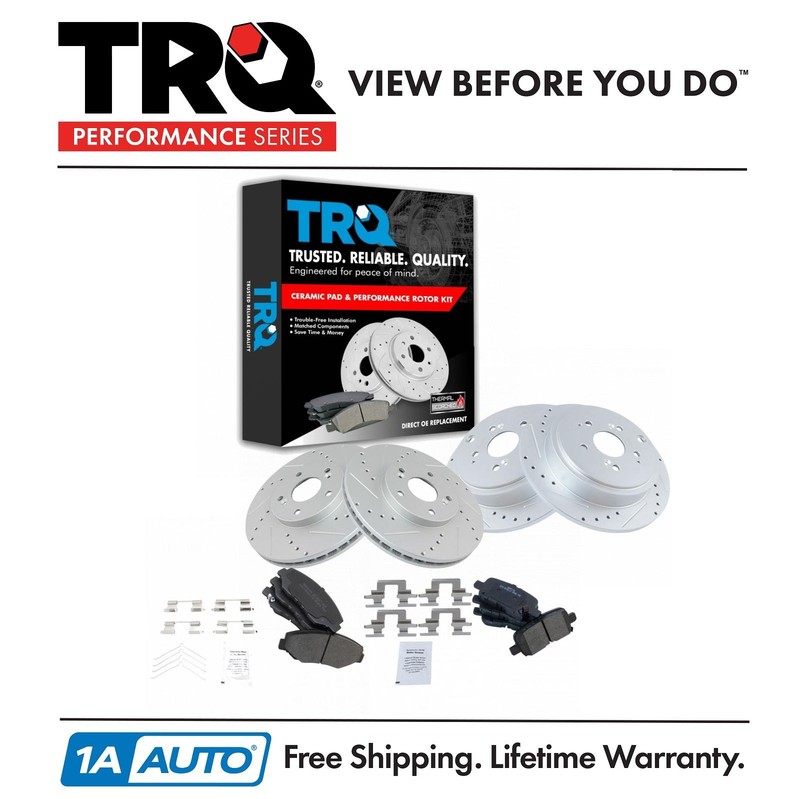 TRQ Performance Drilled Slotted Brake Rotor & Semi-Metallic Pad Front & Rear Kit