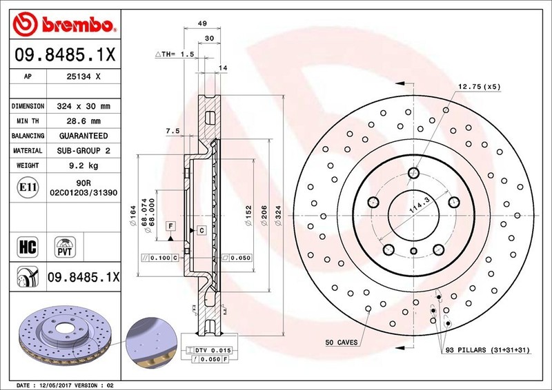 Brembo Front Disc Brake Rotor for 350Z, G35 (09.8485.1X) gallery