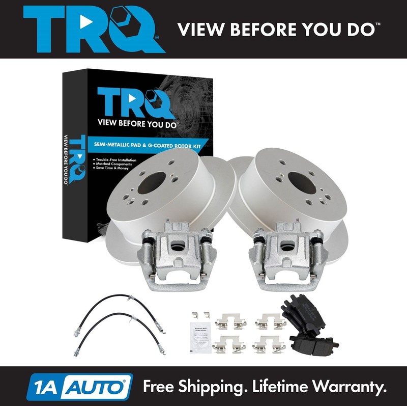 TRQ Rear Brake Pad & Rotor Kit Semi-Metallic Premium G-Coated For Lexus Toyota