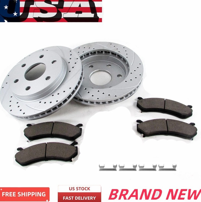 13.58″ REAR Drilled Disc Rotors Ceramic Pads for Chevy GMC Silverado Sierra 1500