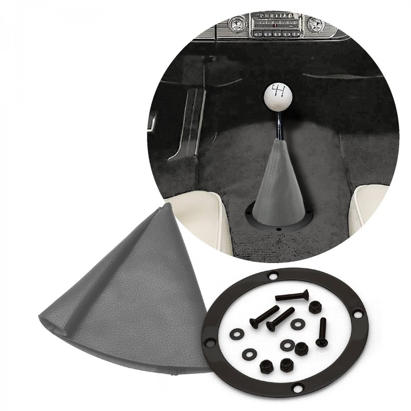 Grey Vertical Shifter or Emergency Brake Boot with Round Black Trim Ring Hot Rod