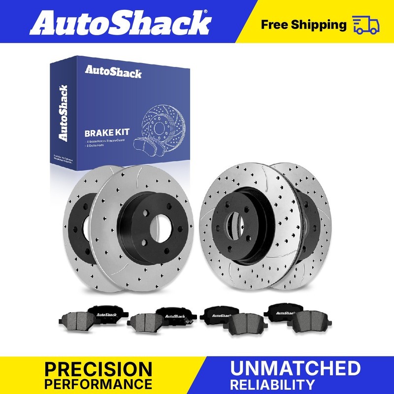 Front Rear Drilled Slotted Brake Rotors Premium Pads for Chevy Malibu 2004-2012