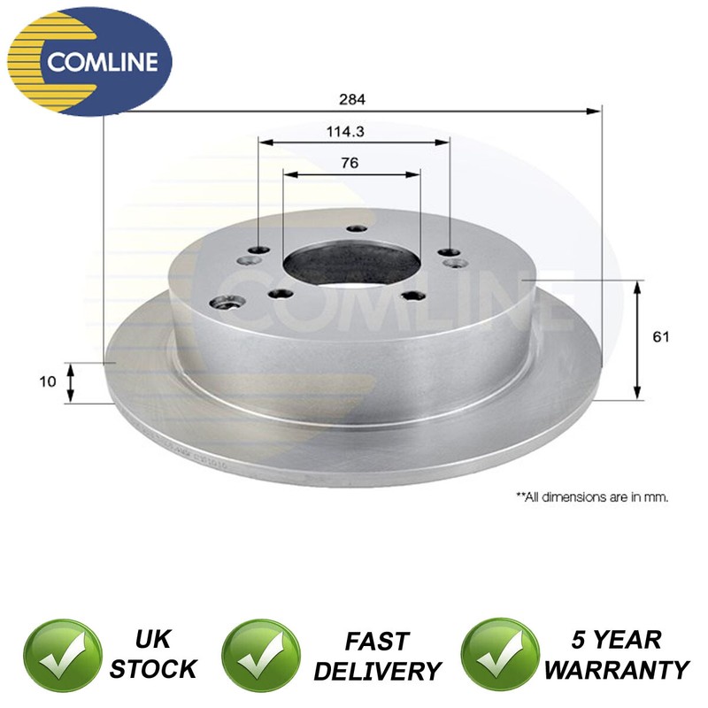 Brake Disc Rear Comline Fits Kia Sportage Hyundai ix35 Tucson Santa Fe #1