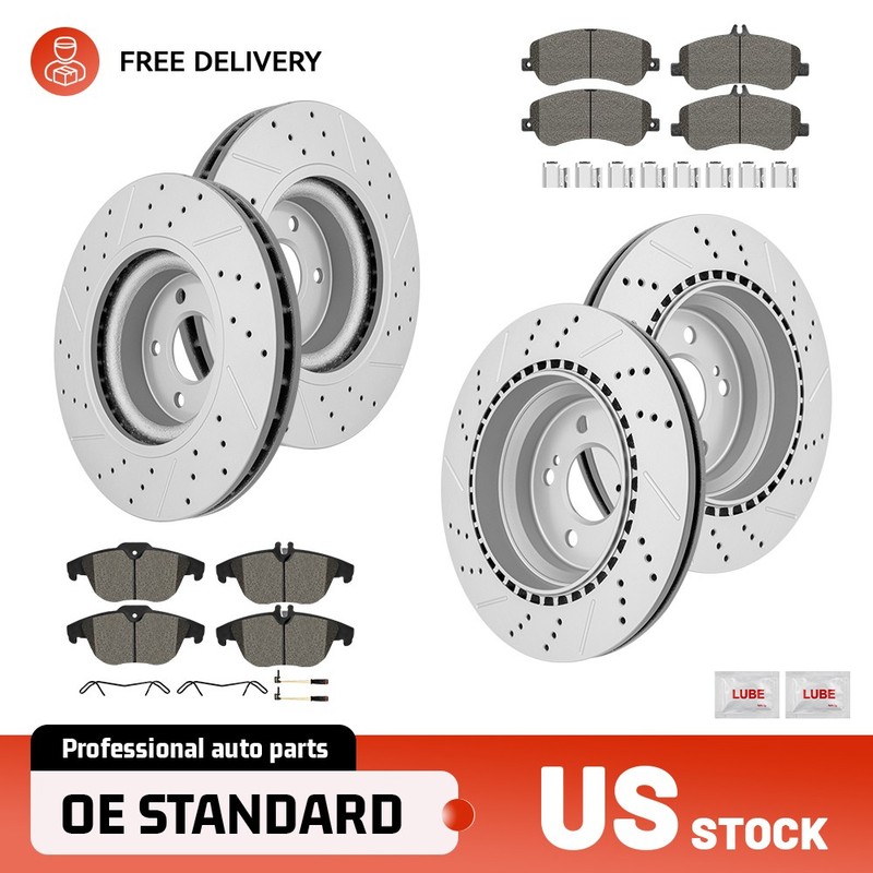 Front & Rear Drilled Brake Rotors Ceramic Pads for Mercedes-Benz GLK350 2009-15