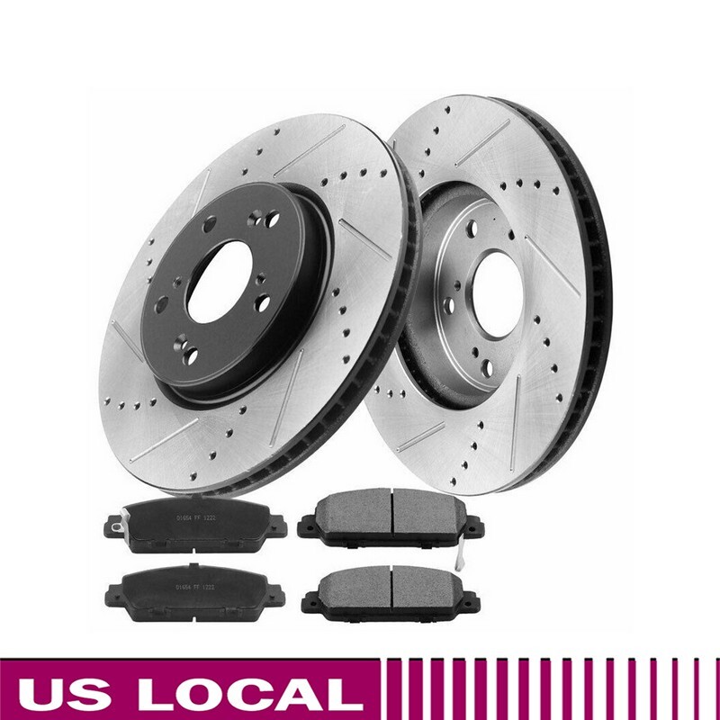 For 2013-2020 Honda Accord Front Drill Slot Brake Rotors + Ceramic Brake Pads