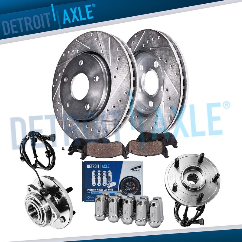 Front Drilled Rotors Brake Pad Wheel Hubs +10pc Lugnuts for 05-10 Grand Cherokee