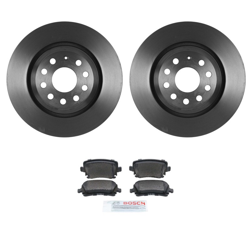 Bosch Rear Quietcast Rotors Blue Semi-Met Disc Brake Pad Kit For VK Golf GTI R32
