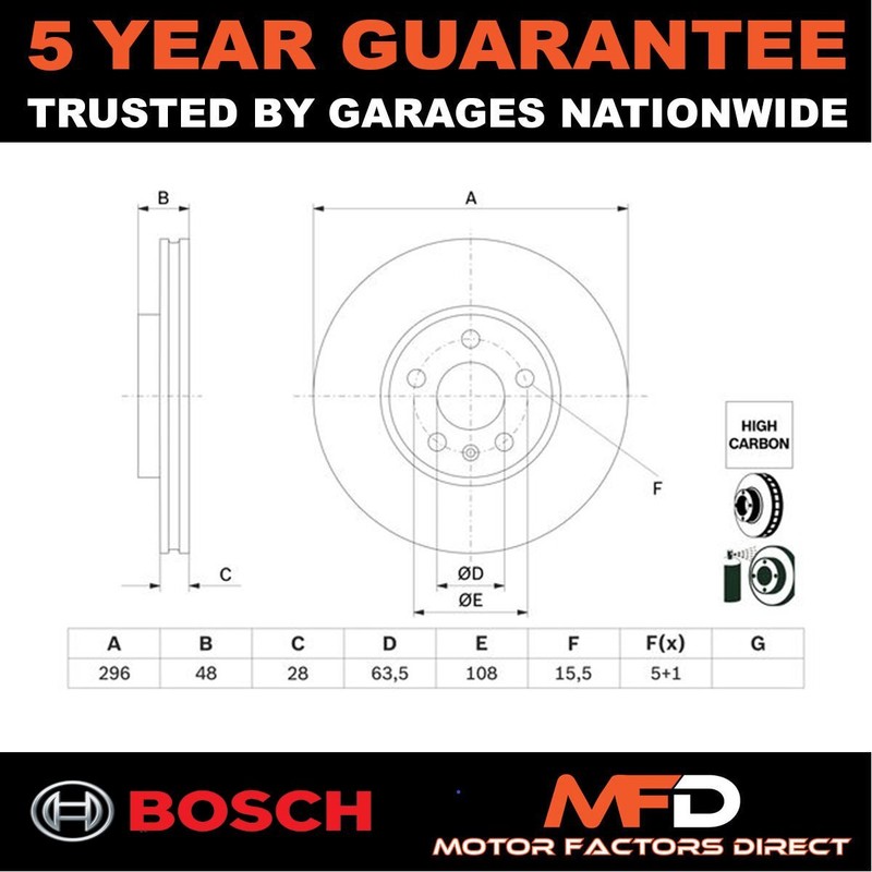 Brake Disc Front Bosch Fits Volvo V60 S60 V90 S90 31423722