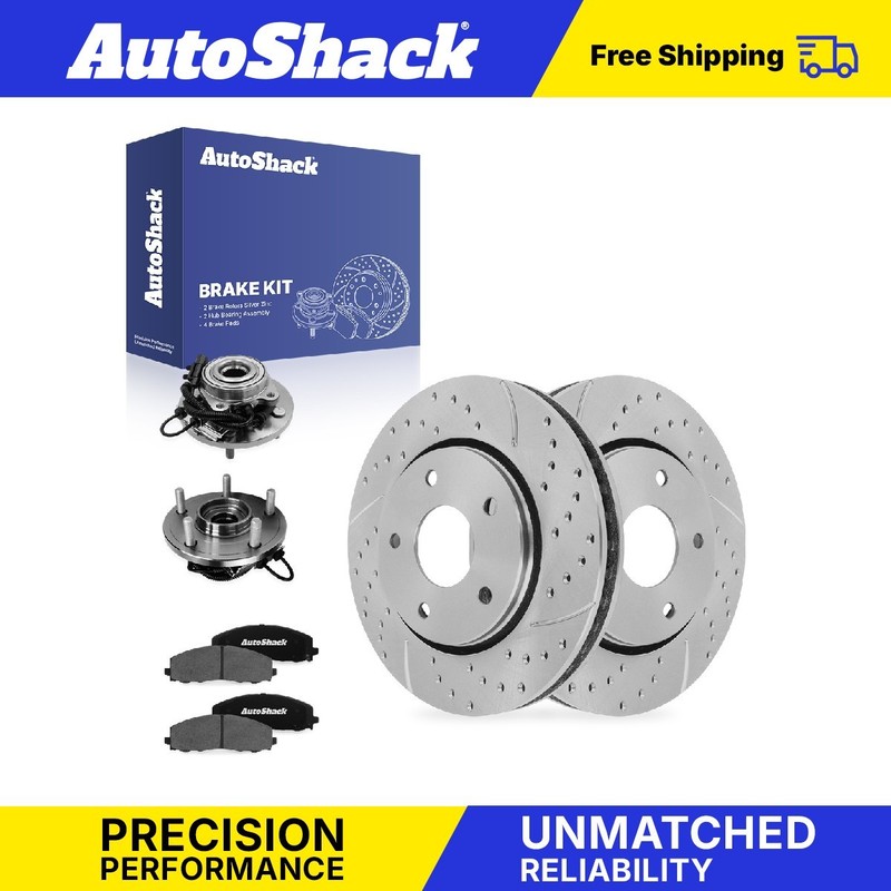 Front Drilled Slotted Brake Rotors Pads Hubs for Chrysler, Town & Country 15-16