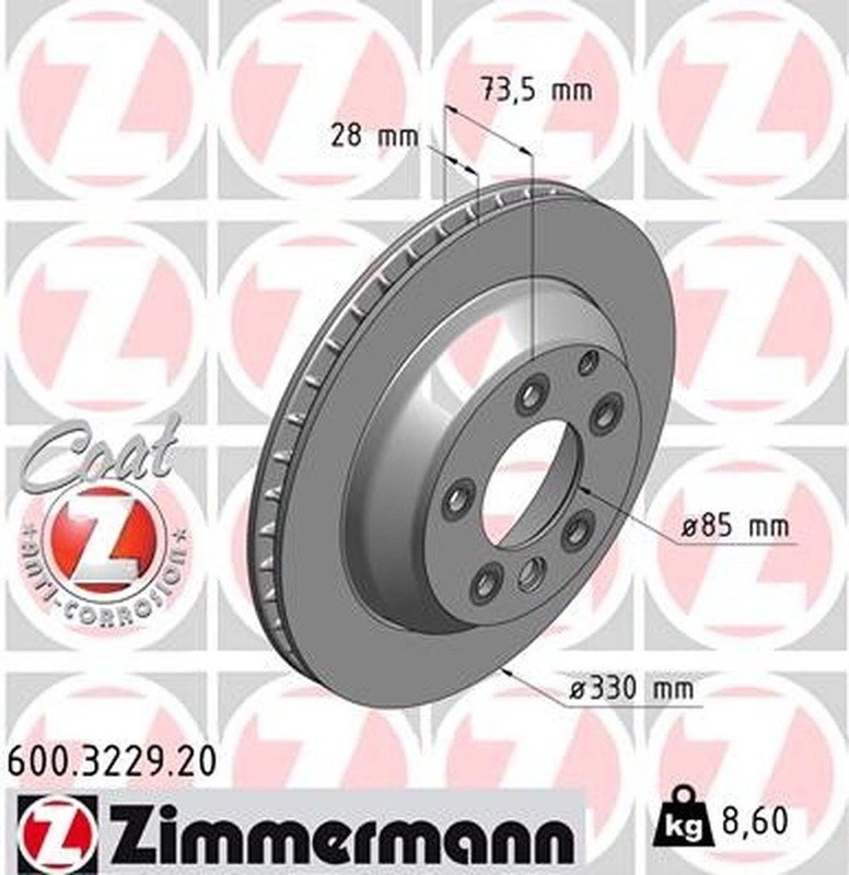 Zimmermann 600.3229.20 Standard Coat Z Disc Brake Rotor