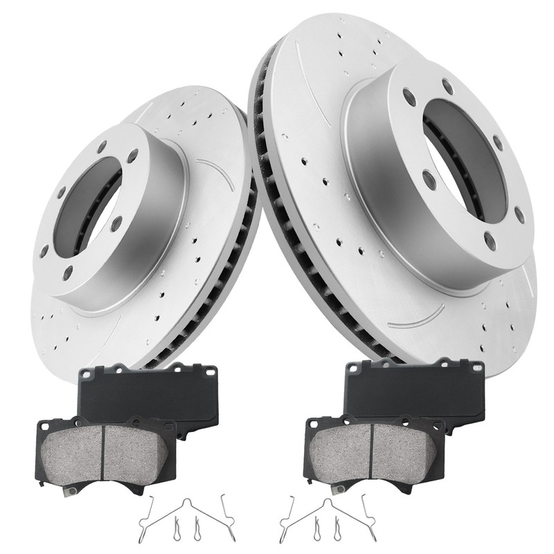 Front Drilled & Slotted Brake Rotors Ceramic Pads for 2000-2006 Toyota Tundra