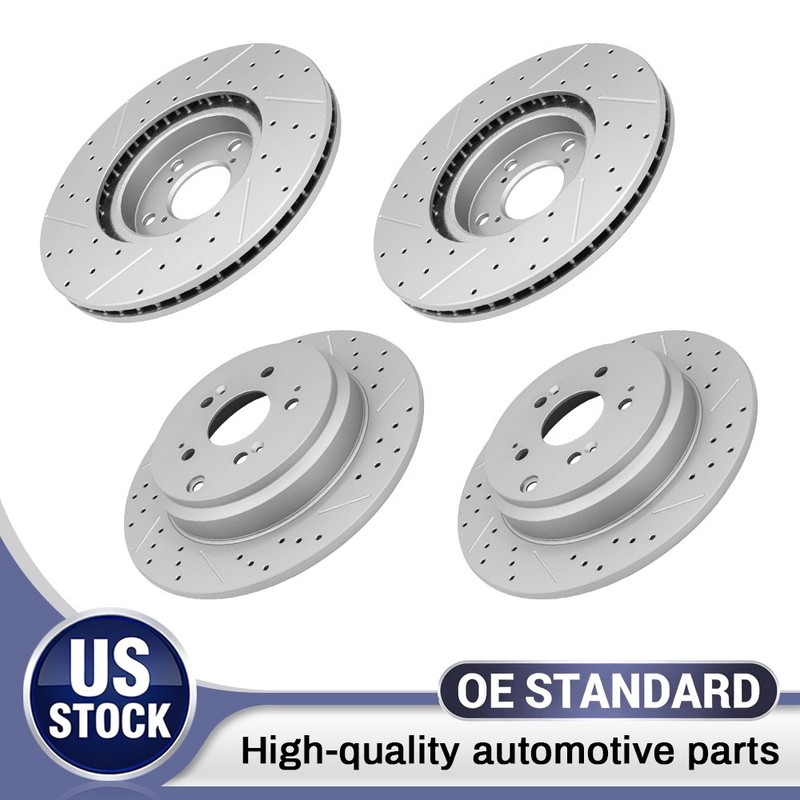 Front & Rear Drilled Slotted Disc Brake Rotors Set for Honda Pilot 3.5L V6