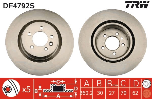 TRW DF4792S Brake Disc for LAND ROVER