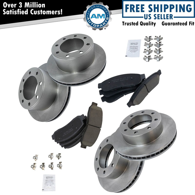 Front & Rear Brake Rotors & Ceramic Brake Pads For 08-12 Ford F250 F350 Super