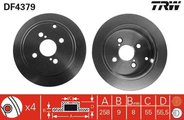 2X DF4379 TRW Brake Disc for Toyota