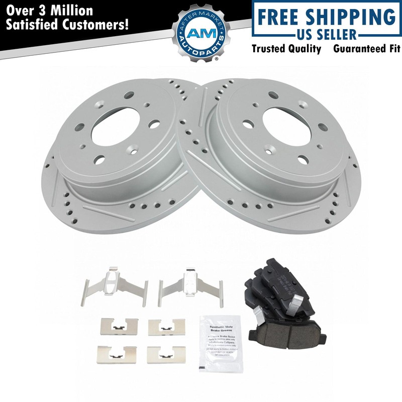 Rotor Brake Pad Ceramic Performance Drilled Slotted Rear Kit for Honda