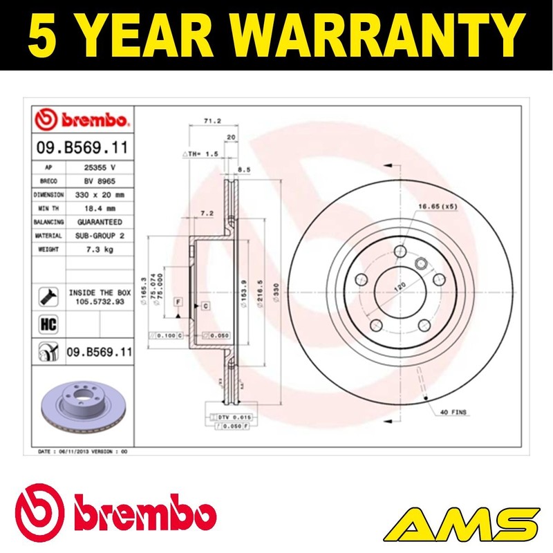 Fits BMW X3 X4 Toyota Prius 1.5 2.0 D 3.0 + Other Models Brake Discs Rear Brembo