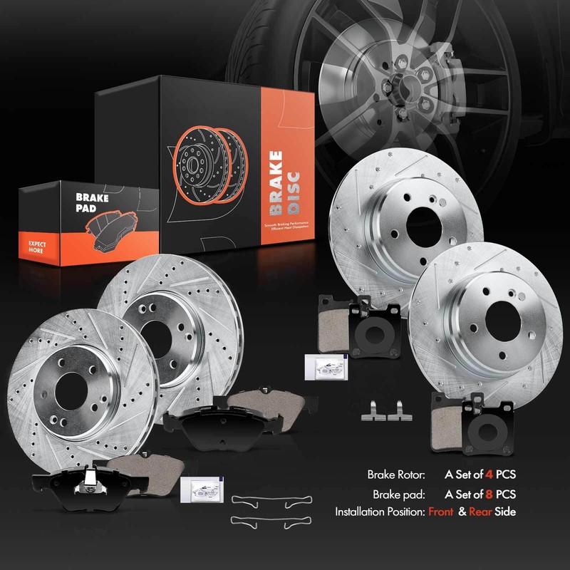 Drilled Brake Rotor & Ceramic Brake Pads for Mercedes-Benz CLK320 Front and Rear gallery