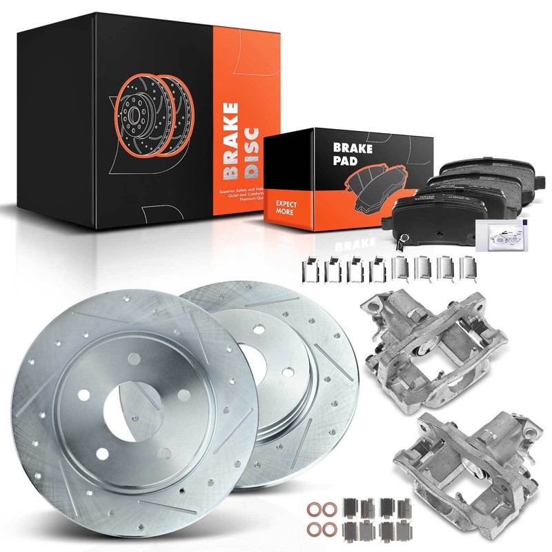 Rear Drilled Brake Rotors & Pads + Calipers for Chrysler Town & Country 08-12
