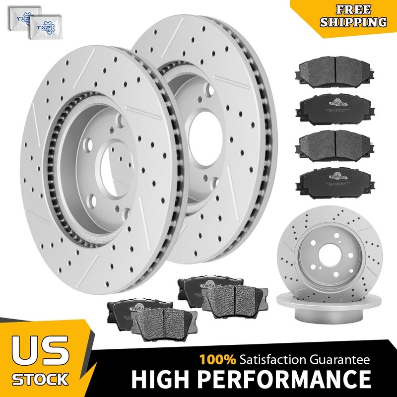 275mm Front & 281mm Rear Drilled Rotors + Brake Pads for 2006 – 2018 Toyota Rav4