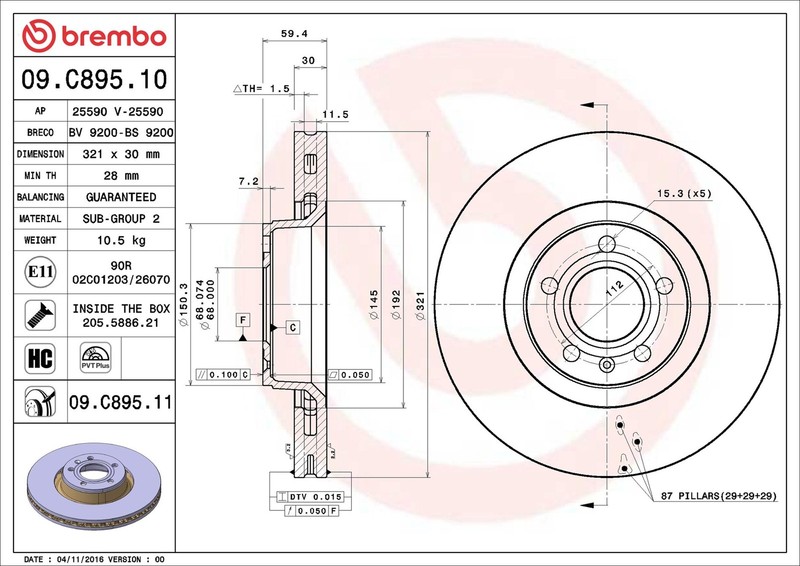 2x Brake Discs Pair Vented fits AUDI A8 D3 3.0 Front 03 to 06 321mm Set Brembo gallery