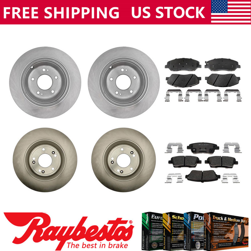 For 2013 Hyundai Genesis Front Rear Brake Rotors & Ceramic Brake Pads -Raybestos