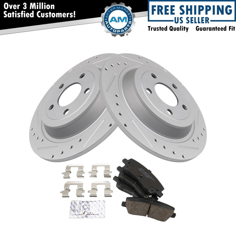 Rear Ceramic Pads & Performance Drilled Slotted Zinc Coated Rotors for Mustang