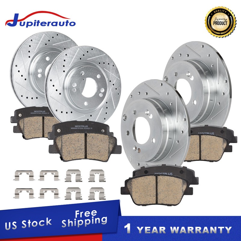Front & Rear Drilled Rotors Brakes Pads For 11-15 Hyundai Sonata Kia Optima