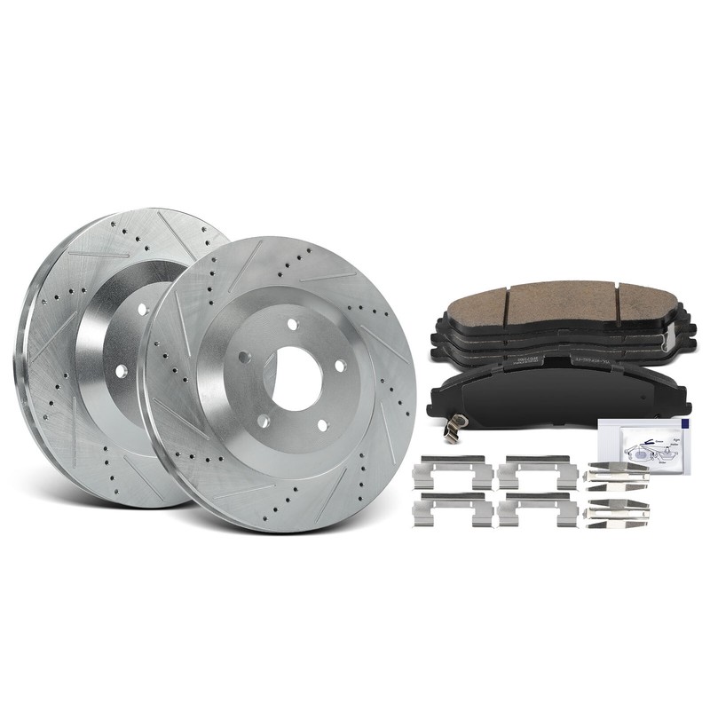 Front Left & Right Side Drilled Brake Rotors Brake Pad for Chevrolet Cadillac gallery