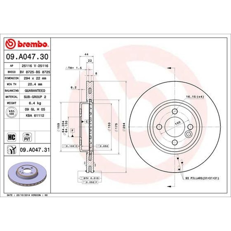 BREMBO UV Coated Vented Brake Discs Pair – Fits Mini – 09.A047.31 – Quality