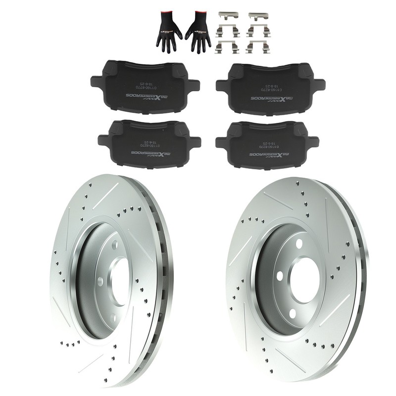 11.65in Front Drilled&Slotted Brake Rotors+Pads Kit for Saturn Aura 2007-2009