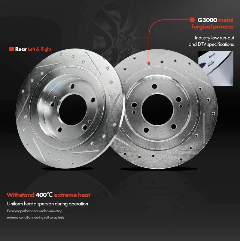 6pcs Rear Drilled Brake Rotor & Ceramic Brake Pad for Hyundai Sonata Kia Forte gallery