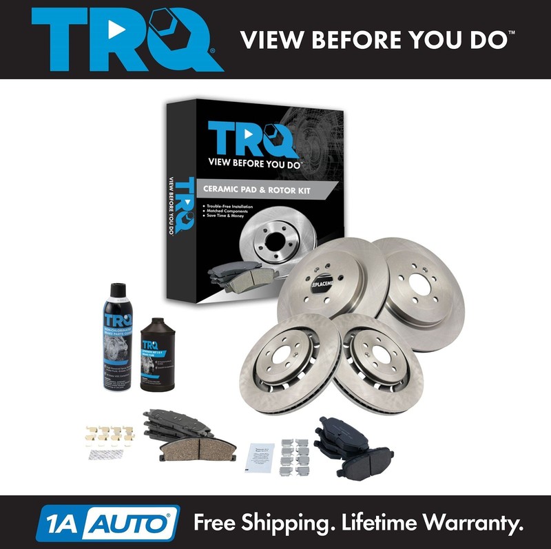 TRQ Front & Rear Premium Posi Ceramic Disc Brake Pad & Rotor w/Chemicals
