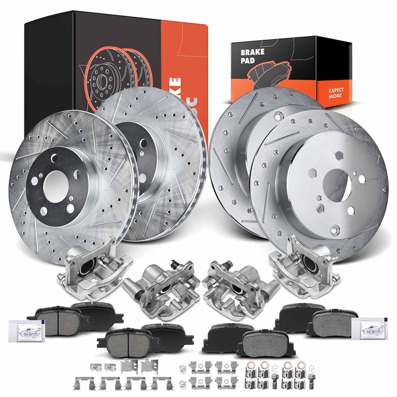Front & Rear Drilled Rotors & Brake Pads + Brake Calipers for Scion tC 2005-2010