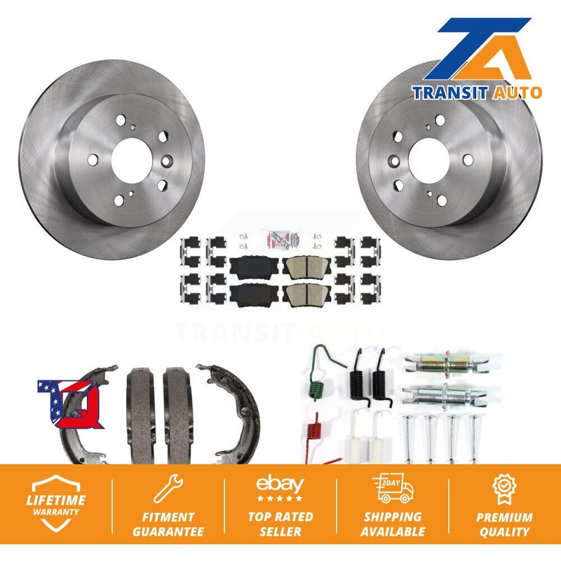 Rear Disc Rotors Ceramic Pads Parking Shoes Hardware Kit For Toyota Camry Lexus