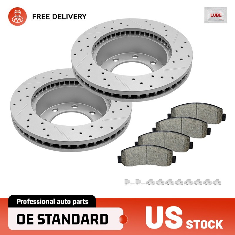 Front Drilled Brake Rotors & Ceramic Pads for Ford F-250 F-350 Super Duty 4WD