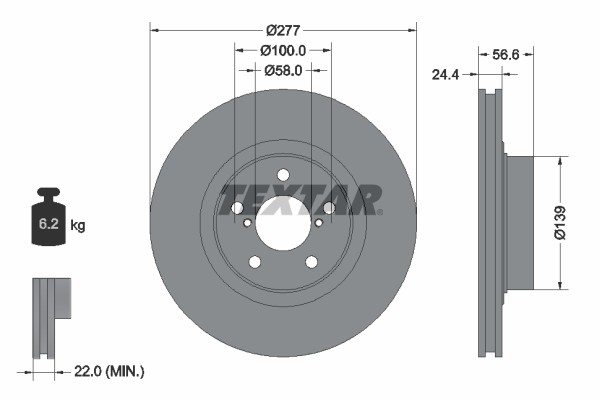 Textar 92094603 Brake Disc for Chevrolet, Saab, Scion, Subaru, Toyota