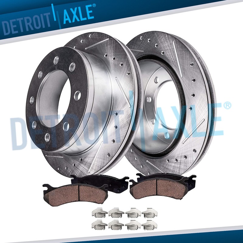 Rear Drilled Slotted Rotors + Brake Pads for Chevrolet GMC Silverado Sierra 2500