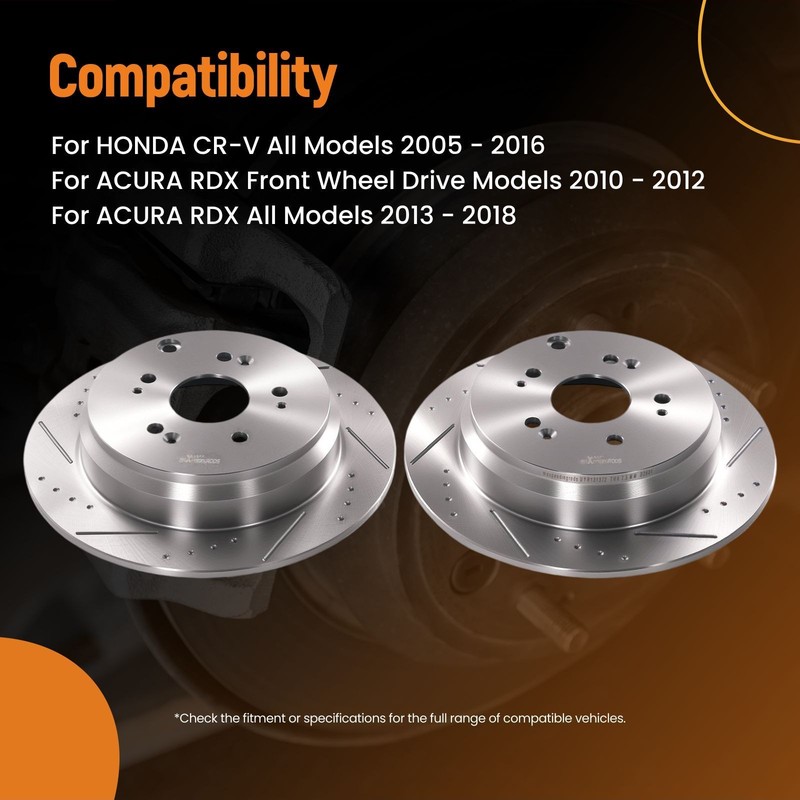 Rear Brake Rotors & Ceramic Pads Set for Honda CR-V 2005-16 Acura RDX 2010-2018 gallery