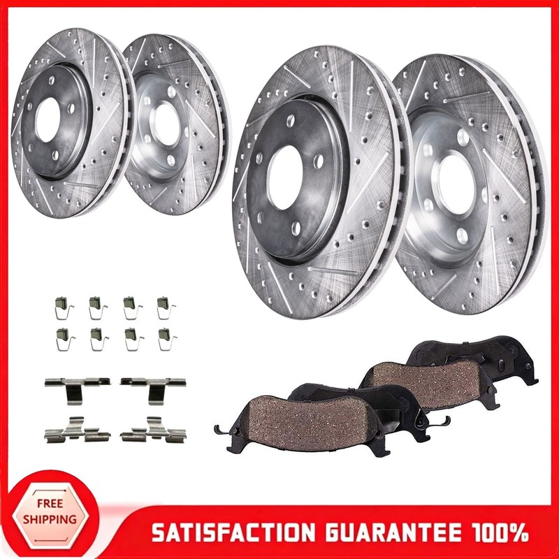 Front + Rear Drilled Rotors & Brake Pads Fit for Dodge Ram 1500 Durango Chrysler