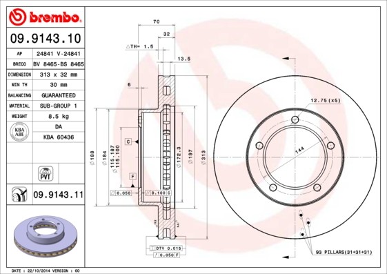 Brembo 09.9143.11 Brake Disc for Lexus, Toyota, Toyota (FAW) gallery