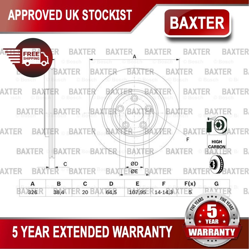 Fits Jaguar XF S-Type XJ XK XK8 Baxter Rear Brake Disc C2C25339 C2D26352