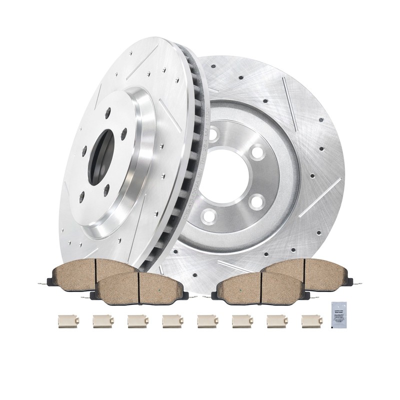 12.44" Front Drilled Rotors Brake Pads for 2005 2006 2007 2008-2010 Ford Mustang gallery