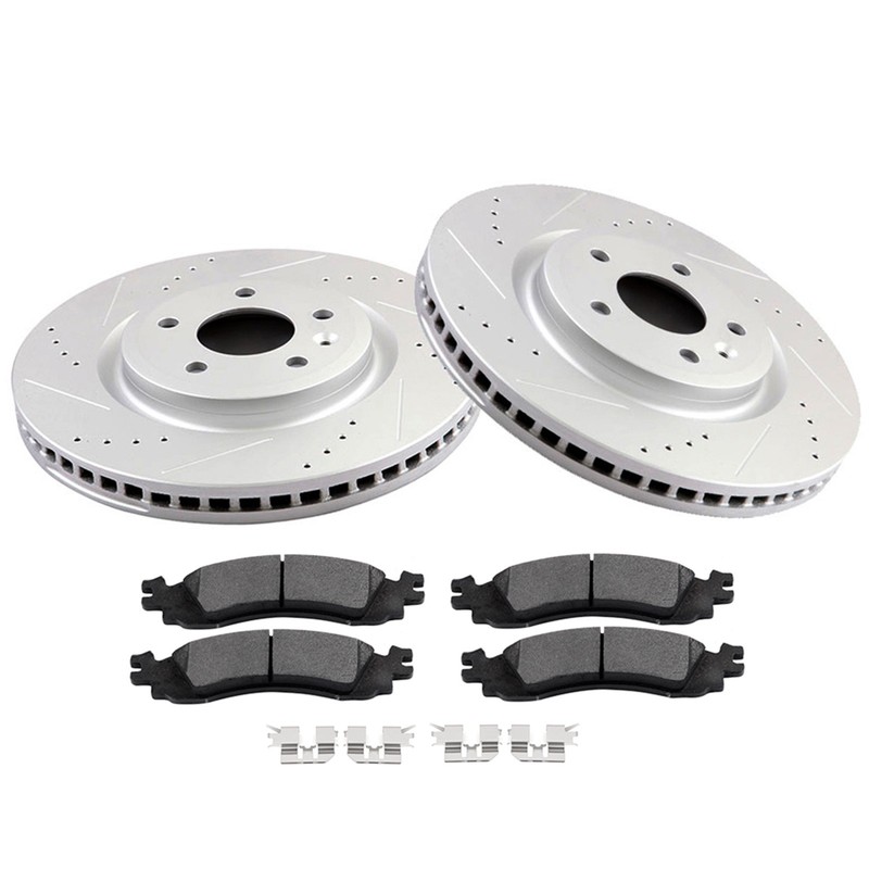 Front Brake Rotors And Metallic Pads For 2010-2012 Ford Taurus Drilled,Slotted