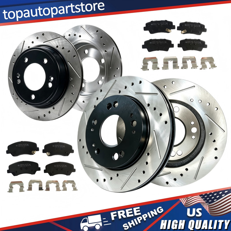 Front Rear Drilled Rotors Brake Pads Fit Hyundai Elantra Kia Forte5 2014 – 2016