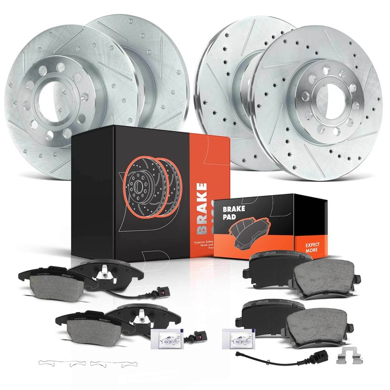 Front & Rear Drilled Brake Rotors & Ceramic Brake Pads for Volkswagen Golf Jetta